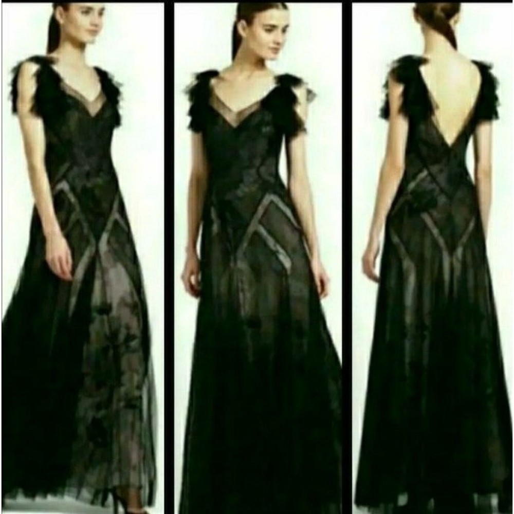 BCBGMAXAZRIA DRESS GOWN ILLUSION LACE TULLE V-NECK SLEEVELESS SIZE 2 NWT